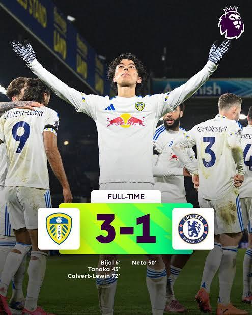 Leeds defeat Chelsea 3-1