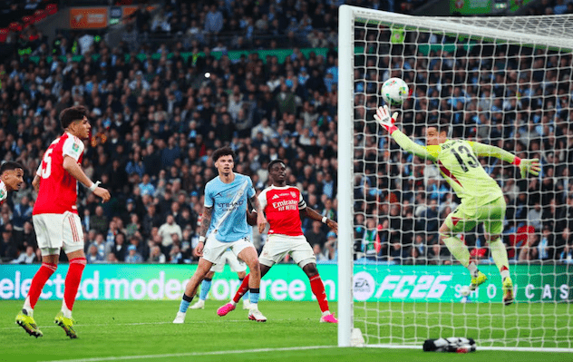 Manchester City's ​Nico O'Reilly scores second goal.