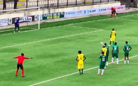 Kwara United's Abdulsalam Abdulsalam on the penalty spot.
