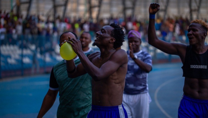 Shooting Stars' Qamar Adegoke celebrates winning goal.