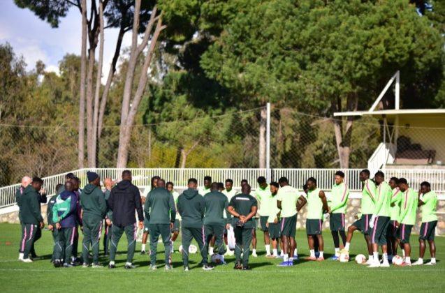 The Super Eagles of Nigeria in training.