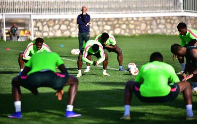 The Super Eagles of Nigeria in training.