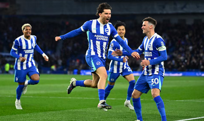Brighton's Ferdi Kadioglu celebrates goal.