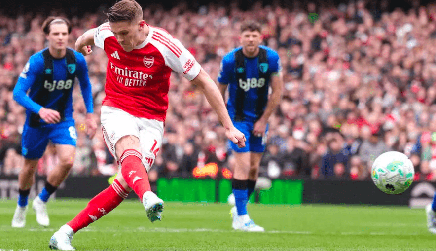 Arsenal striker Viktor Gyokeres scores penalty.