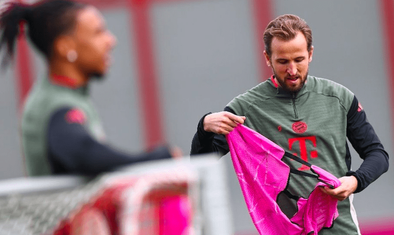 Bayern Munich striker Harry Kane in training.