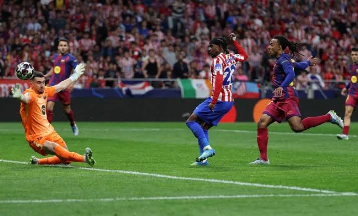 Nigerian International and Atletico Madrid winger, Ademola Lookman, scores against Barcelona.