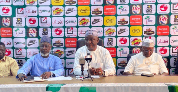 President of NFF, Ibrahim Musa Gusau President of NFF, Ibrahim Musa Gusau (C) at NFF Secretariat in Abuja.