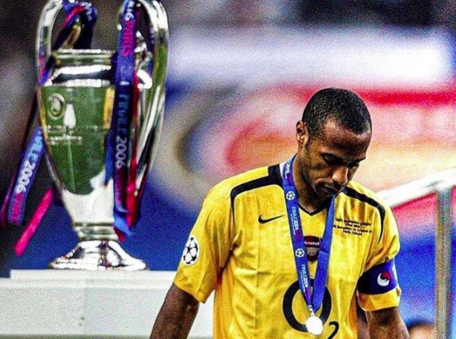 Image of Arsenal's Thierry Henry after losing 2006 UEFA Champions League final to Frank Rijkaard's Barcelona.
