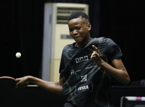 Nigerian table tennis star, Sultan Agunbiade, in action at the WTT Contender Lagos.