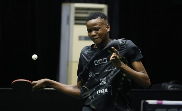 Nigerian table tennis star, Sultan Agunbiade, in action at the WTT Contender Lagos.
