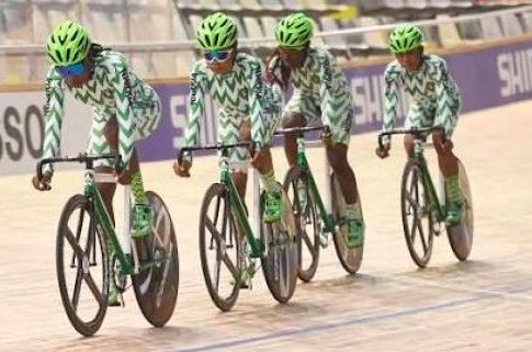 Team Nigeria cyclists at the 2026 CAC African Track Cycling Championship in Abuja, Nigeria.