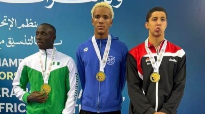 Team Nigeria's Collins Ebinga won a bronze medal in the men’s 100m butterfly, at the 17th Africa Aquatics Championships in Oran, Algeria.