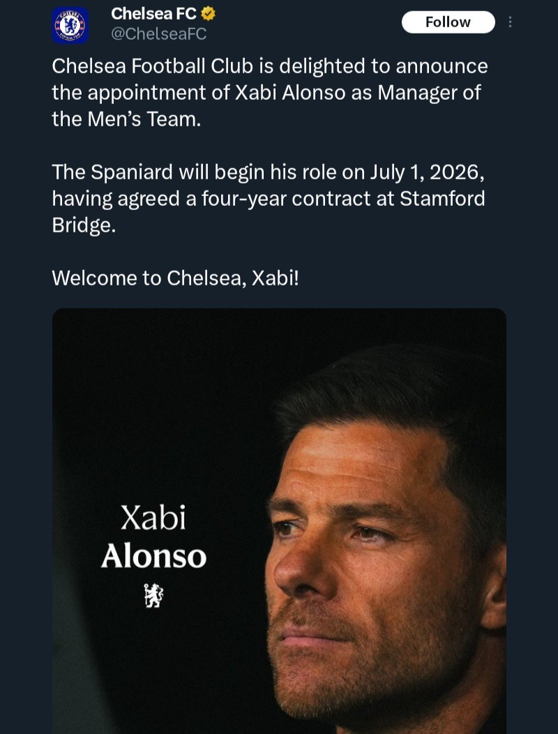 Chelsea Announces Xabi Alonso As New Manager