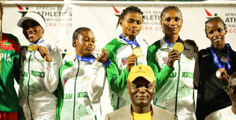 Nigeria's 4x400m Women's Relay team on the podium.