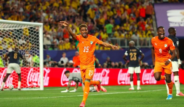 Côte d’Ivoire's Amad Diallo celebrates goal against Ecuador during 2026 FIFA World Cup match.