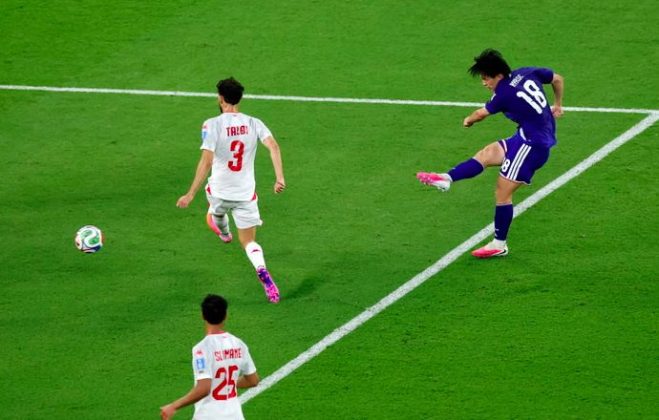 Japan's Ayase Ueda scores second goal.