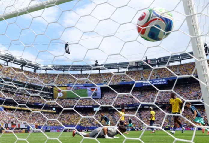 Germany forward Leroy Sane scores against Ecuador.
