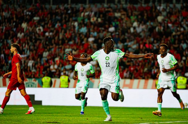 Nigeria's Akor Adams (22) celebrates goal.