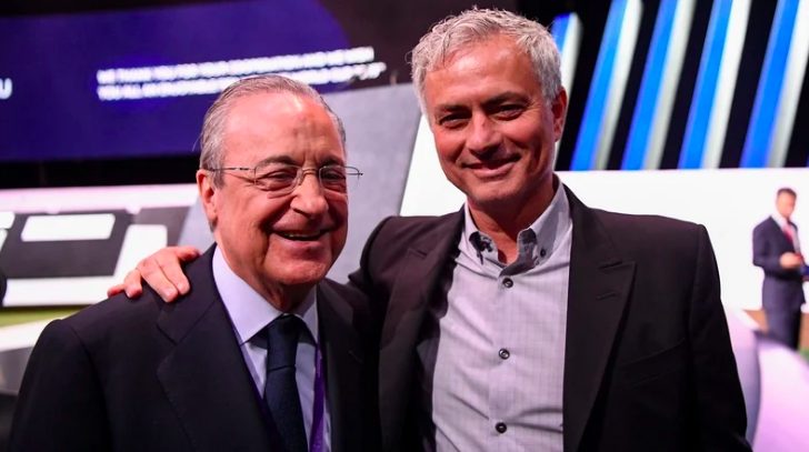 Real Madrid president, Florentino Perez (L) with Jose Mourinho (R).