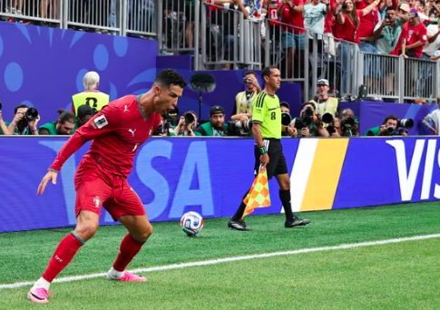 Portugal's Cristiano Ronaldo celebrates goal against Uzbekistan, during 2026 FIFA World Cup match.