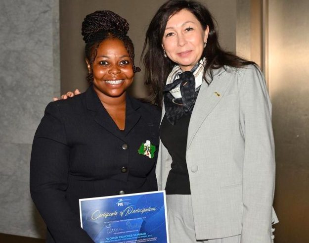 Nigeria's rising fencing coach, Bola Suru (L).
