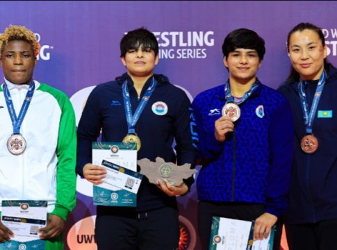 Team Nigeria's Hannah Ojo (L) won a silver medal at the 2026 United World Wrestling 3rd Ranking Series in Ulaanbaatar, Mongolia.