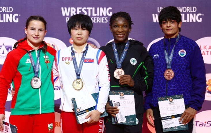 Team Nigeria's Esther Kolawole (second from right) on the podium.