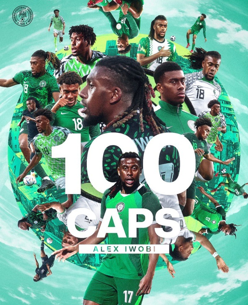 Midfielder Alex Iwobi Celebrates 100 Caps For The Super Eagles of Nigeria.