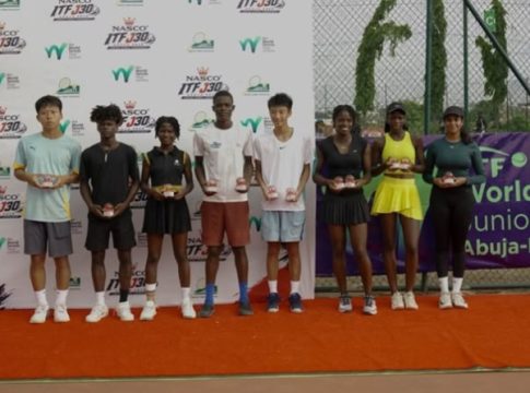 Young athletes at the 2026 ITF J30 World Tennis Tour Junior Championship at the Moshood Abiola National Stadium in Abuja, Nigeria.