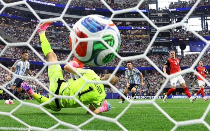 Argentina's Lionel Messi scores first goal against Austria.