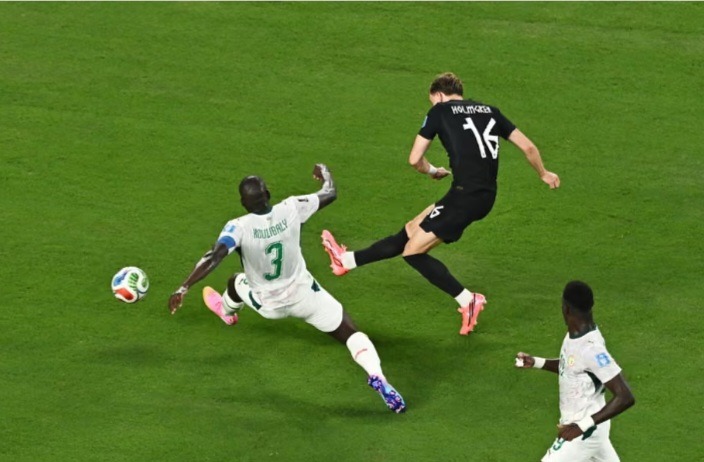 Norway's Marcus Holmgren Pedersen scores.