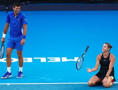 24-time Grand Slam champion, Novak Djokovic (L) and women's tennis world number one Aryna Sabalenka (R).