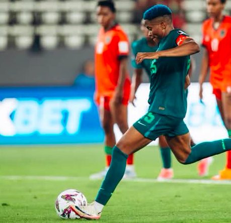 Skipper Rasheedat Ajibade scores penalty against Malawi.