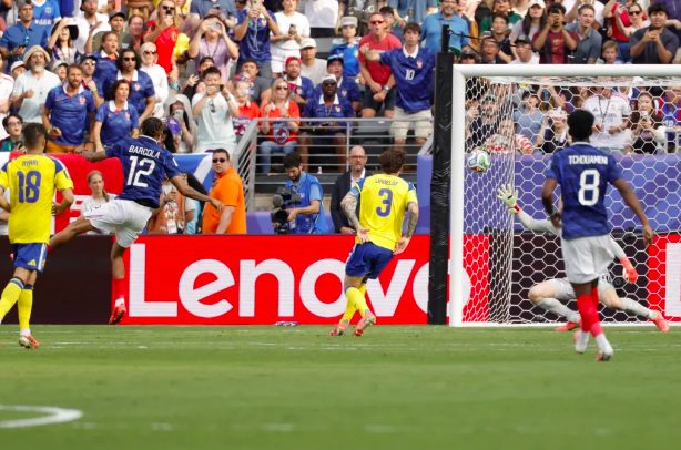 France winger Bradley Barcola scores goal.