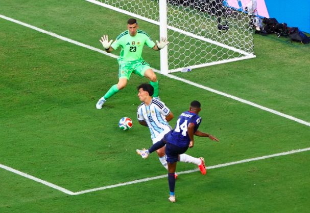 Cape Verde midfielder Deroy Duarte scores goal against Argentina.