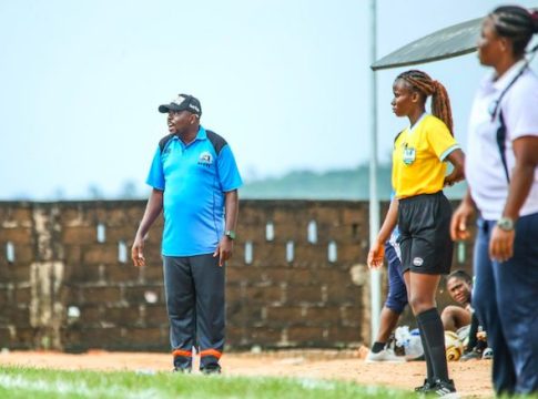 Chosen Generation Angels head coach Victor Agbagu in acting during match. The club will be one of 16 teams competing for two promotion tickets to Nigeria's women's football top league.