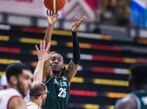 Action during 2027 FIBA Basketball World Cup African Qualifier between D'Tigers of Nigeria and Tunisia in Luanda, Angola.