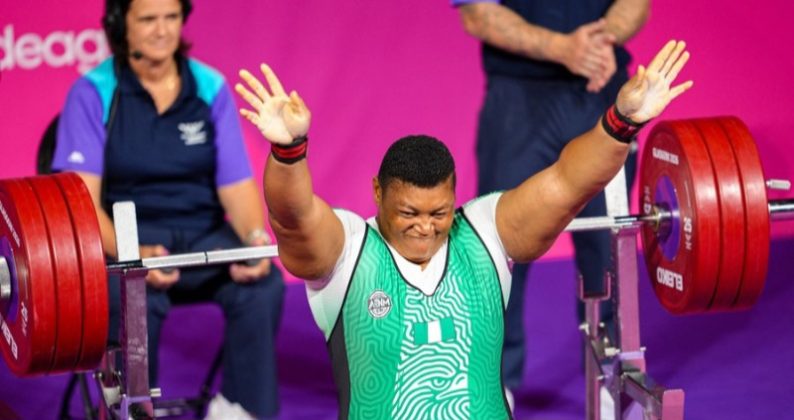 Team Nigeria's Folashade Oluwafemiayo celebrates.