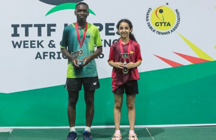 Uganda's Joseph Sebatindira (L) and Egypt's Zeina Ayma Mohammed (R) emerged as the top performers in the boys' and girls' categories at the 2026 ITTF Hopes Week & Challenge Africa.