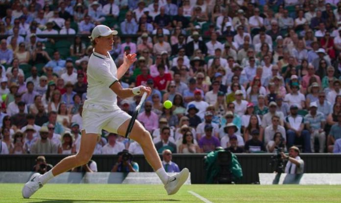Italian Jannik Sinner in action at Wimbledon.