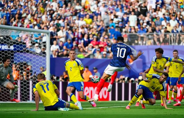 Kylian Mbappe scores first goal.