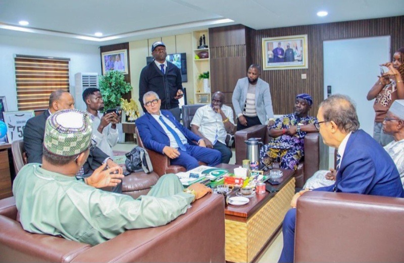 President of the Association of National Olympic Committees of Africa (ANOCA), Mustapha Berraf (C) with National Sports Commission (NSC) chairman, Shehu Dikko (L).