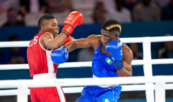 Nigerian boxer Ayomide Foly Hassan in action.