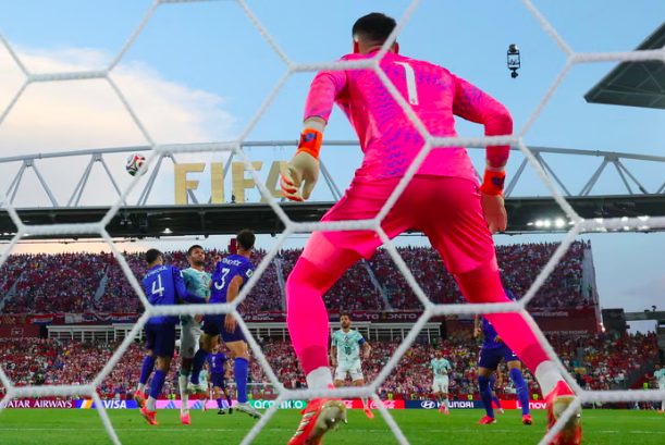 Striker Goncalo Ramos scores header from distance for Portugal.