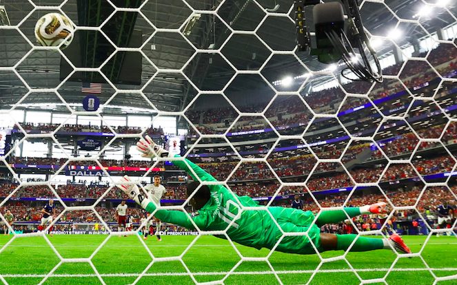 Spanish striker Mikel Oyarzabal scores penalty.