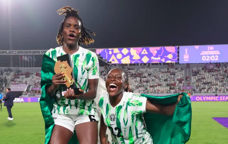Super Falcons of Nigeria forward, Esther Okoronkwo (L).