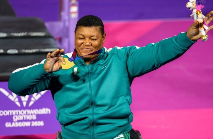 Team Nigeria's Folashade Oluwafemiayo celebrates.
