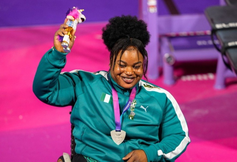 Team Nigeria's Rita Ferdinand celebrates.