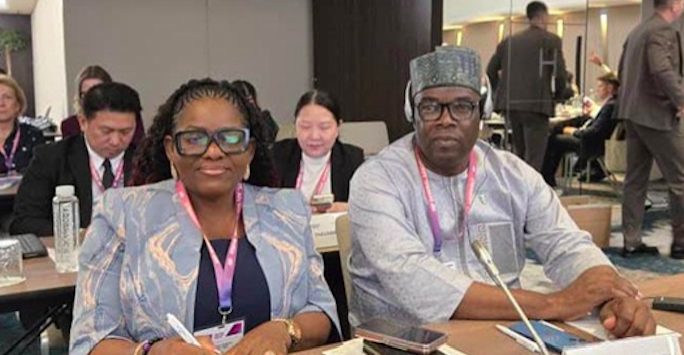 The President of the Nigeria School Sport Federation (NSSF), Olabisi Joseph (L)