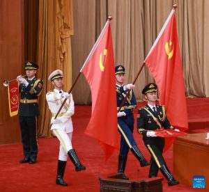 Honour guards escorted the July 1 Medalist into the Great Hall of the People.